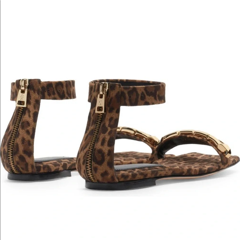 NEW GOOD AMERICAN Ankle Strap Sandal In  Leopard